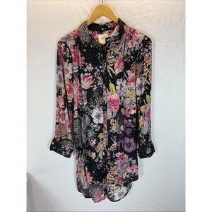 Maeve Anthropologie Button Down Floral Long Sleeve Side Slits Tunic‎ Top XS